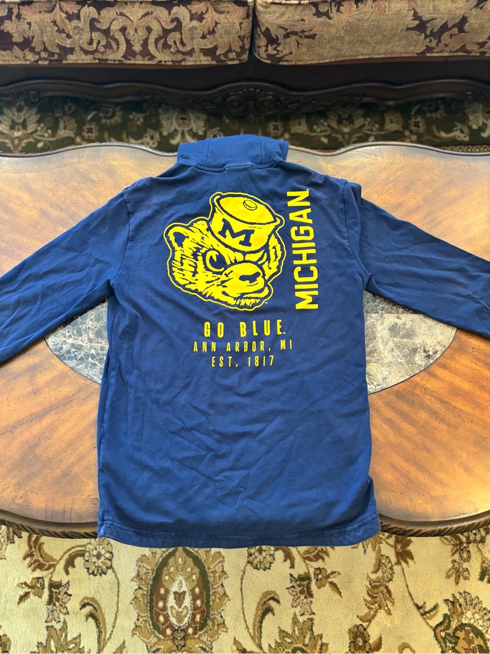 Nike Michigan Wolverines Blue & Yellow Graphic Hooded Long Sleeve Shirt Medium